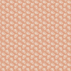 May include: A seamless pattern featuring a repeating design of white paisley shapes on a peach background.