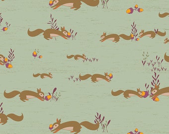 Autumn Vibes ~ Squirrels At Play ATV-97206 ~ Maureen Cracknell  ~ AGF ~ Cotton ~ By the Yard ~ Fat Quarters ~ 1/2 Yard Cuts ~ Acorn ~ Green