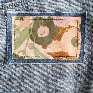 Handmade Sew-On or Iron-On Patch ~ Full Bloom 4 1/2" wide x 3" long ~  Visible Mending ~ Denim ~ Jean Patch ~ Embellishment ~ Jean Patch