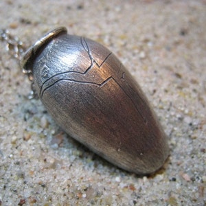 Artifact Inspired Egyptian Vessel Oxidized Fine Silver Necklace with Engraved Bull - Vessel Necklace