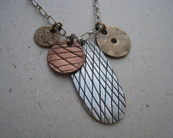 Artifact Inspired Gaming Pieces Mixed Metal Necklace on Sterling Silver Chain