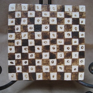Handmade Ceramic Art Tile or Art Coaster - Painted Geometric Inca Design - Ceramic Tile