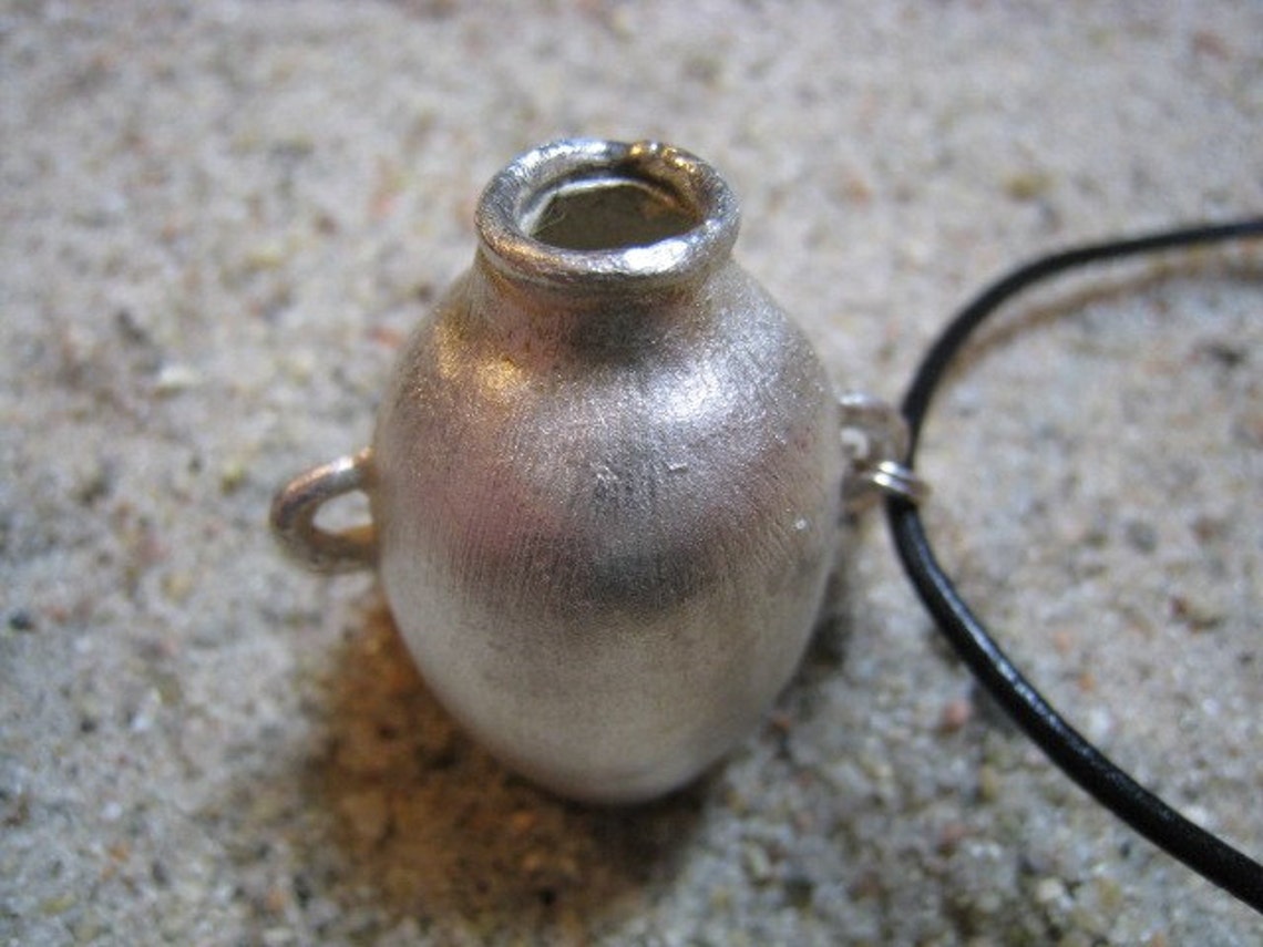 Artifact Inspired Collar Rim Jar Fine Silver Vessel Pendant Archaeology