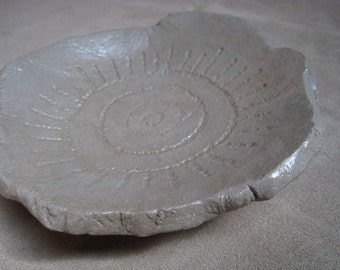 Organic Rock Art Dish - Sunburst Petroglyph - Ceramic Dish - Pottery Dish - Terra Cotta Dish