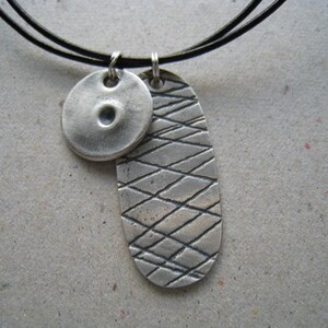 Small Gaming Pieces Oxidized Fine Silver Necklace on Leather Cord