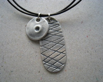 Small Gaming Pieces Oxidized Fine Silver Necklace on Leather Cord