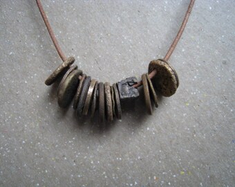 Handmade Disks and Beads Rustic Bronze Necklace - Bronze Pendant - Disk Necklace - Handmade Necklace