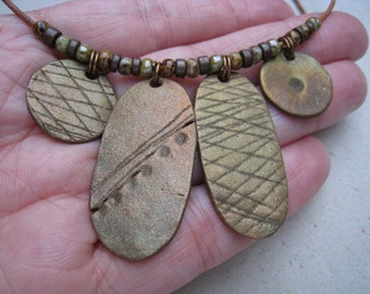 Artifact Inspired Gaming Pieces Rustic Bronze 4 Piece Necklace with Beads - Rustic Necklace - Bronze Necklace