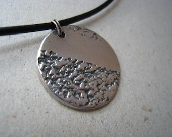 Textured Disk Oxidized Fine Silver Pendant - Disk Pendant - Textured Pendant