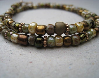 Mixed Glass Seed Beads with Bronze Spacers Wrap Bracelet - Bead Bracelet - Stackable Bracelet - Beaded Bracelet