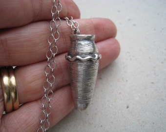 Artifact Inspired Egyptian Vessel Oxidized Fine Silver Necklace - Vessel Pendant - Archaeology