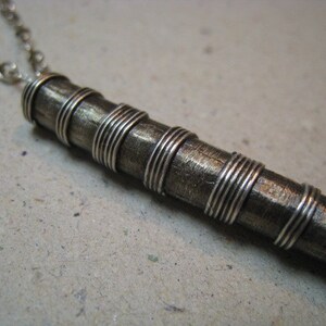 Mini Water Pipe Oxidized Fine Silver Pendant - Hmong-American Art - Fine Silver Necklace