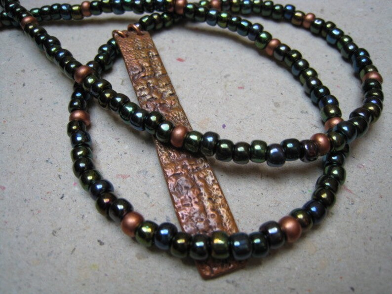 Rainbow Copper Pendant on Metallic Beaded Necklace Rainbow Necklace Copper Necklace image 4