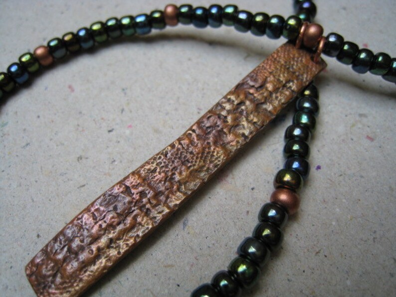 Rainbow Copper Pendant on Metallic Beaded Necklace Rainbow Necklace Copper Necklace image 3