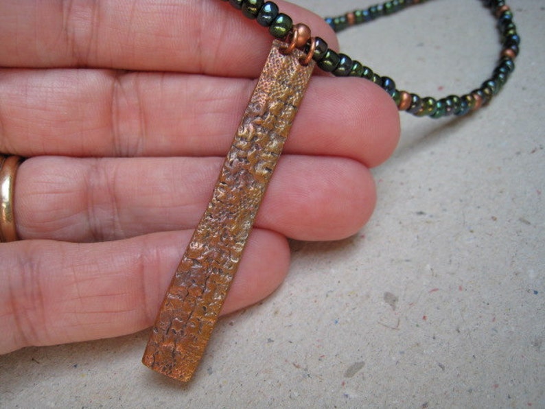 Rainbow Copper Pendant on Metallic Beaded Necklace Rainbow Necklace Copper Necklace image 1