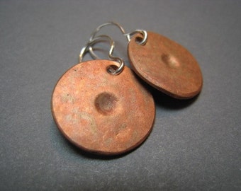 Copper Earrings - Metal Earrings - Disk Earrings