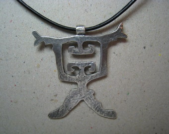 Artifact Inspired Capuli Figure Oxidized Fine Silver Pendant - Capuli Pendant - Archaeology