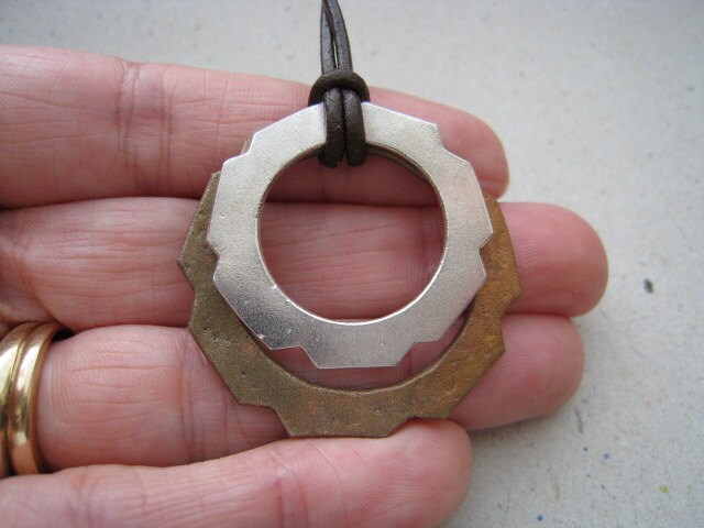 Unisex Double Hoop Bronze and Fine Silver Mixed Metal Necklace - Mixed Metal Pendant - Unisex Necklace