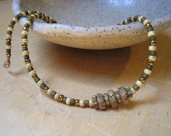 Handmade Rustic Bronze Beads and Seed Bead Necklace or Bracelet - Beaded Necklace - Beaded Bracelet - Handmade Beads