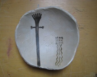 Organic Rock Art Dish - Esplanade Style Pictograph - Ceramic Dish