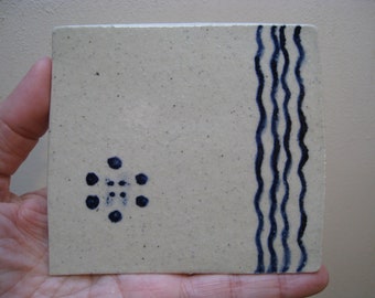 Blue Waterfall Organic Art Tile - Cave Art Inspired - Ceramic Tile - Ceramic Coaster - Art Coaster