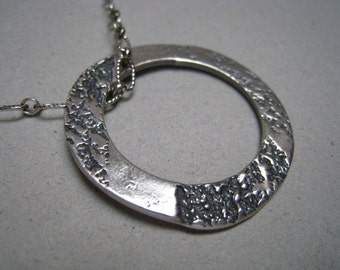 Organic Textured Hoop Oxidized Fine Silver Necklace - Organic Pendant - Hoop Pendant - Fine Silver Pendant - Textured Pendant