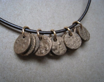 Textured Disk Groups Rustic Bronze Necklace - Disk Necklace - Rustic Necklace