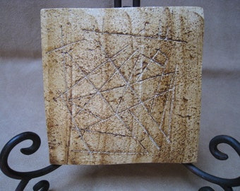 Ceramic Rock Art Tile - Incised Line Petroglyph Design - Ceramic Tile - Ceramic Coaster