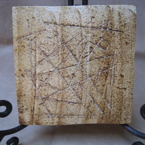 Ceramic Rock Art Tile - Incised Line Petroglyph Design - Ceramic Tile - Ceramic Coaster