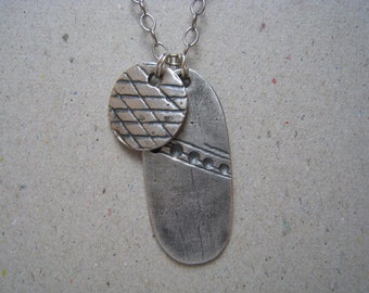 Small Artifact Inspired Gaming Pieces Oxidized Fine Silver Necklace 2 Piece - Archaeology