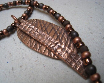 Stacked Copper Pendant on Beaded Necklace - Stacked Pendant - Copper Necklace