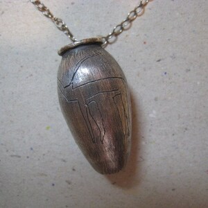 Artifact Inspired Egyptian Vessel Oxidized Fine Silver Necklace with Engraved Bull Vessel Necklace image 3
