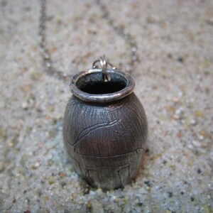 Artifact Inspired Egyptian Vessel Oxidized Fine Silver Necklace with Engraved Bull Vessel Necklace image 4