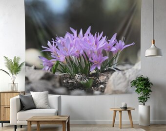Pink wildflowers photo tapestry, dorm decor, thoughtful present, content creators zoom background, inexpensive home accents, botany