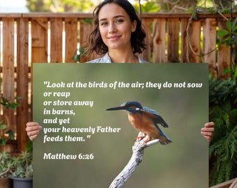 Canvas of Kingfisher with encouraging Bible verse, Christmas gift, Christian faith gift, Bible verse wall art, Noel, Christian art