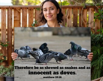 Pigeons photo & biblical quote poster, Christmas gift, christian faith gift, Noel, pastor appreciation ideas, Bible verse wall art, present