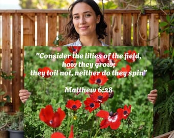 Anemone flowers with Bible verse wall art poster, Christmas gift, Christian faith gift, inspirational art, merry Christmas present, wall art