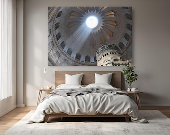 Light above Jesus Tomb canvas, Lord Jesus Christ, The Holy Sepulchre, church in Israel, gift for preacher, church decor, christian art