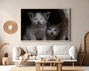 Stray kittens real photo poster, cat lovers present, cat related gifts, decor above headboard, new home present, present, office decor