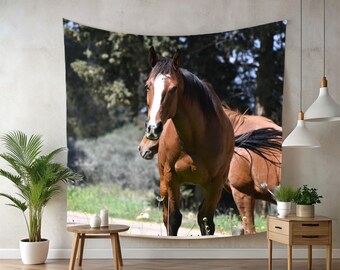 Horses picture tapestry, gifts for best friends birthday, real horse picture, decorative wall hanging, horse themed presents, wallart