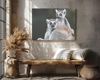 Ring-tailed lemurs photograph canvas, hotel lobby decor, animal pictures, wall decor for apartments, lemur gift, thoughtful present, wallart