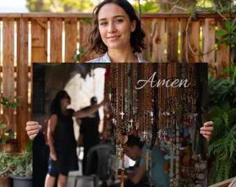 Rosaries in old city Jerusalem real photo poster & the word: Amen, Merry Christmas gift, christian faith gift, Christmas present, wallart