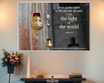 Candle holder in the Holy Sepulchre on Jesus' tomb real photo with biblical quote poster print, spiritual gift, christian, heartfelt present