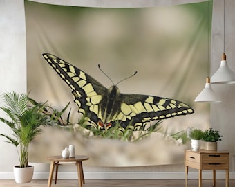 Swallowtail butterfly real photo wall tapestry, gifts for best friends birthday, dining area wall art, yellow butterfly photo, present