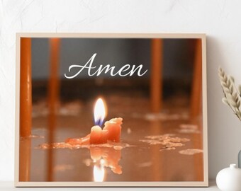 Church candle in The Holy Sepulchre real photo & Amen poster, christian faith gift, gift for preacher, church decor, christian art, present