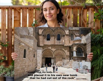 The Holy Sepulchre in Jerusalem with biblical quote real photo poster, Christmas gift, merry Christmas present, Christian faith gift