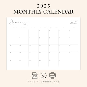 2025 Calendar 2025 Monthly Planner Sunday & Monday Start, Template for Goodnotes Ipad, A4 Letter Size Calendar PRINTABLE PDF