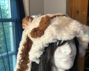 White Handmade Crochet Fur Bunny Hat By TheMossFairyGarden