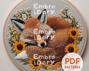 Fox Hand Embroidery Pattern Printable Woodland Animal Digital ...