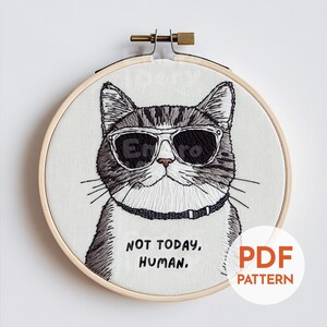Cool Cat Hand Embroidery Pattern PDF - Funny Modern Embroidery Design - Beginner-Friendly Hoop Art Template - DIY Cat Lover Gift Idea